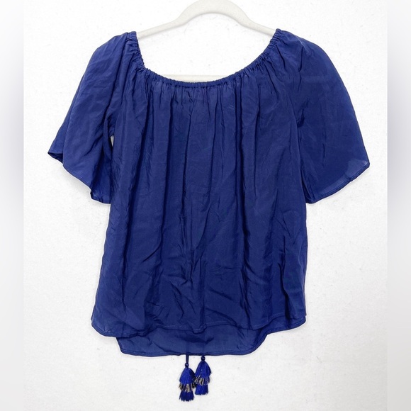 Lilly Pulitzer Sain Off the Shoulder Tassel Top Navy Blue Size Medium - Picture 3 of 7